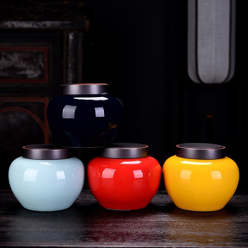 Enamel Color Flower Tea Cans with Alloy Lids Kitchen Sealed Storage Jars Candy Coffee Beans Food Storage Jars Home Decoration