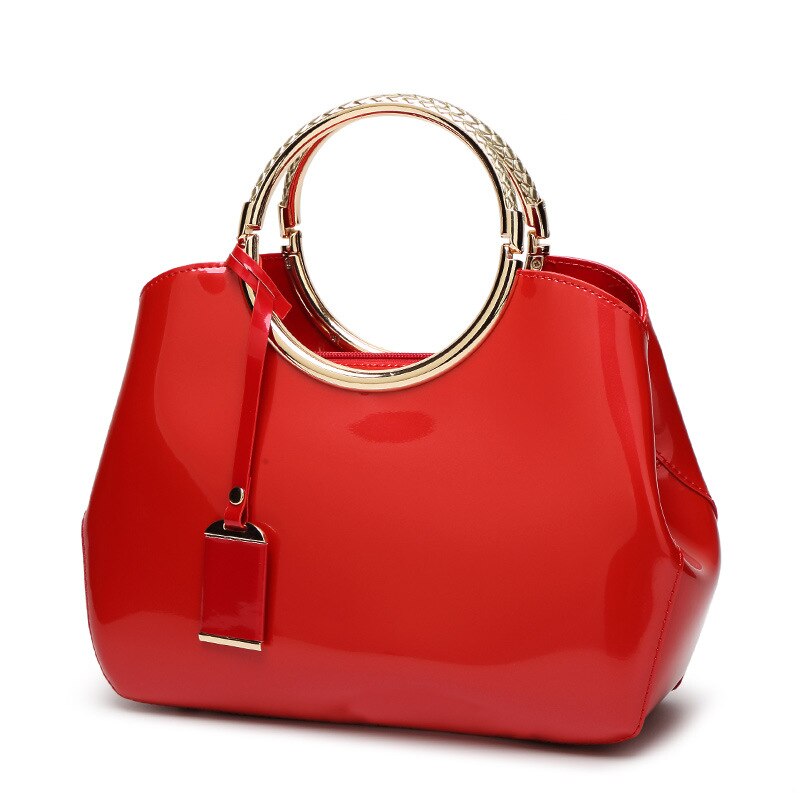 Saco de concha das mulheres 2019 nova moda europeia e americana couro patente um ombro saco do mensageiro textura rosto brilhante bolsa: Red 1