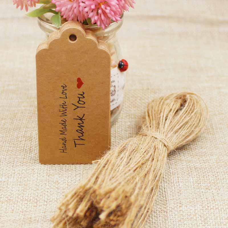 100 Pcs + 100 Pcs String Kraft Diy Dank Je Tag Jacobsschelp Vorm 8*4cm Papier Karton Bagagelabel