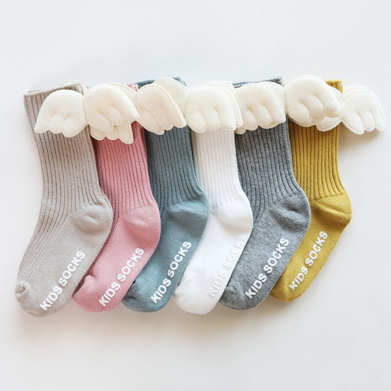 6 Paar Baby Meisjes Kniekousen Angel Wing Zomer Herfst Katoenen Sokken Effen Snoep Kleur Kids Peuter Korte Sokken