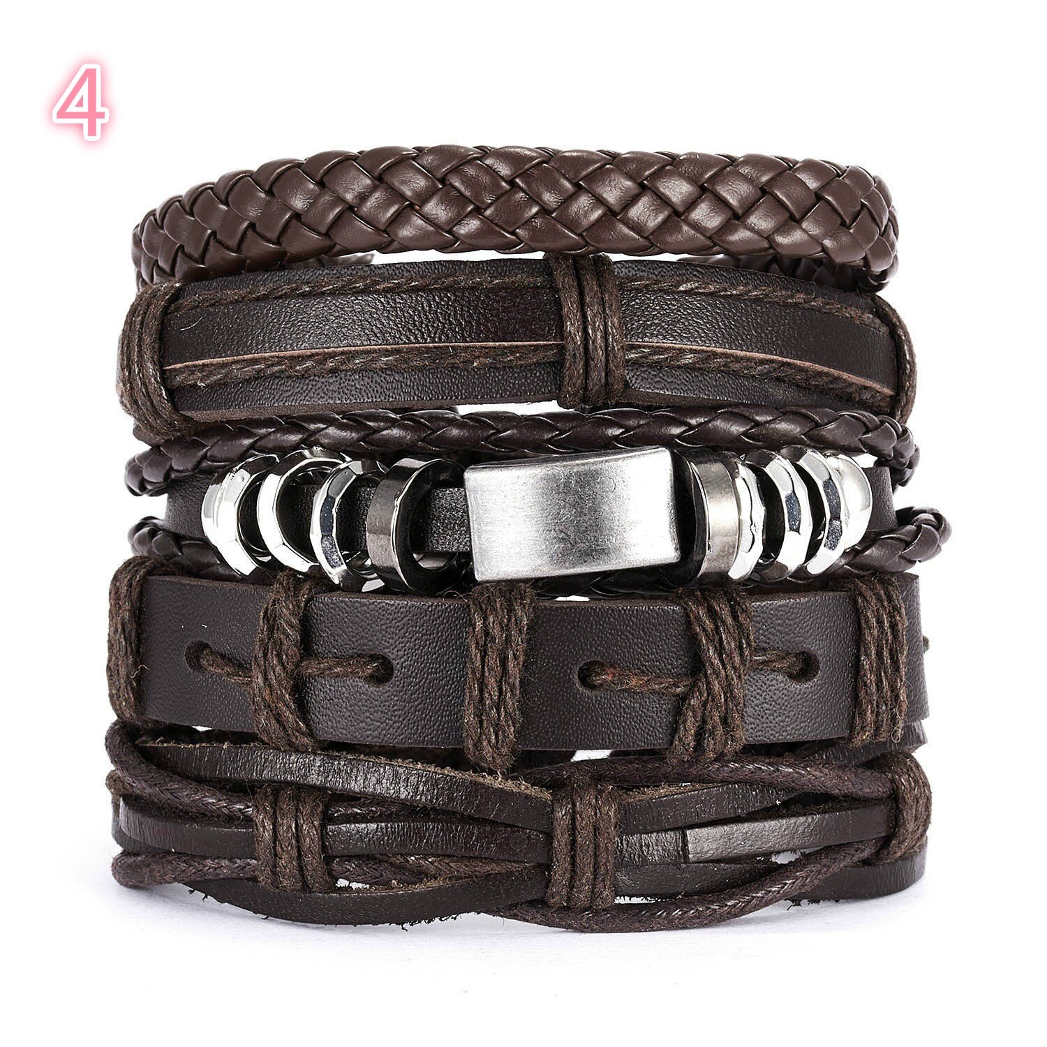 Accessoires de main rétro pour hommes, ensemble réglable en cuir tricoté croisé, Bracelet accessoires pour main, 5 pièces: 4