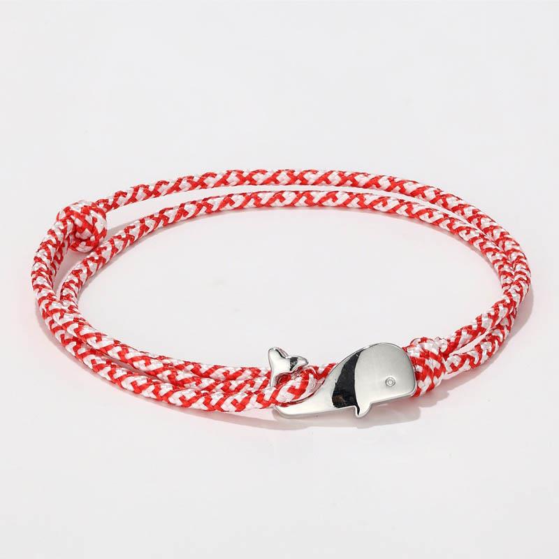 Bracelet ancre Style marin pour hommes et femmes, 1 pièce, corde de Parachute de Camping, queue de baleine, crochets métalliques: Red White