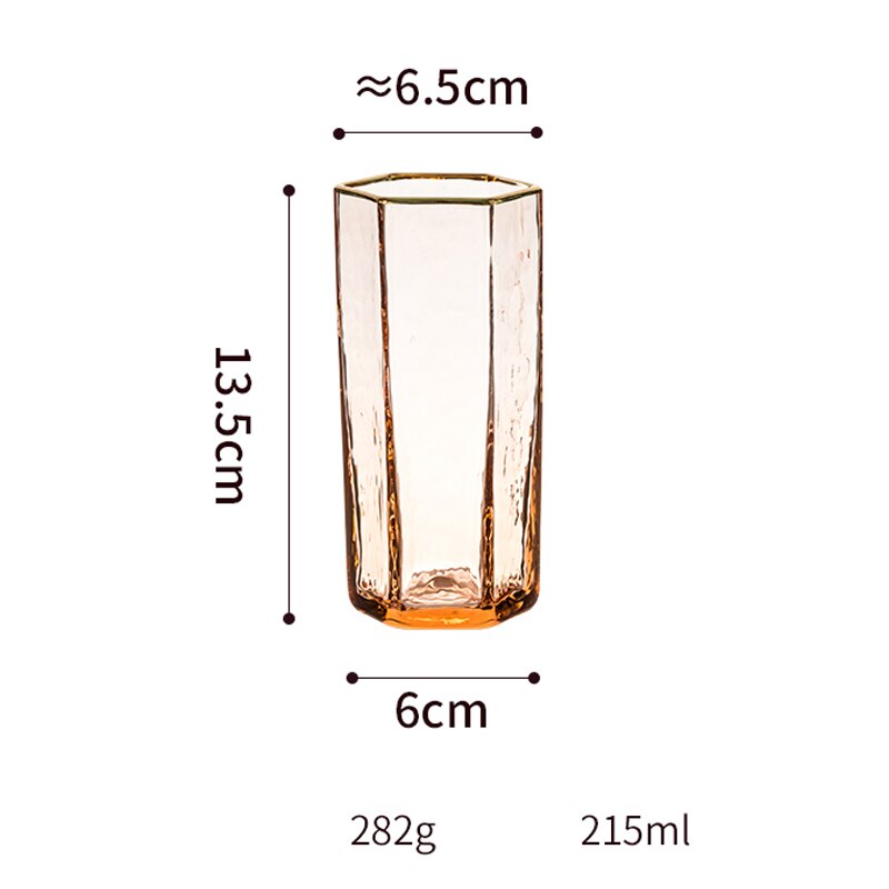 Nordisk højkvalitets sekskantet hammerstribe guldkantet vinglas krystalglas champagnekop husholdnings whiskyglas vandkop: M07