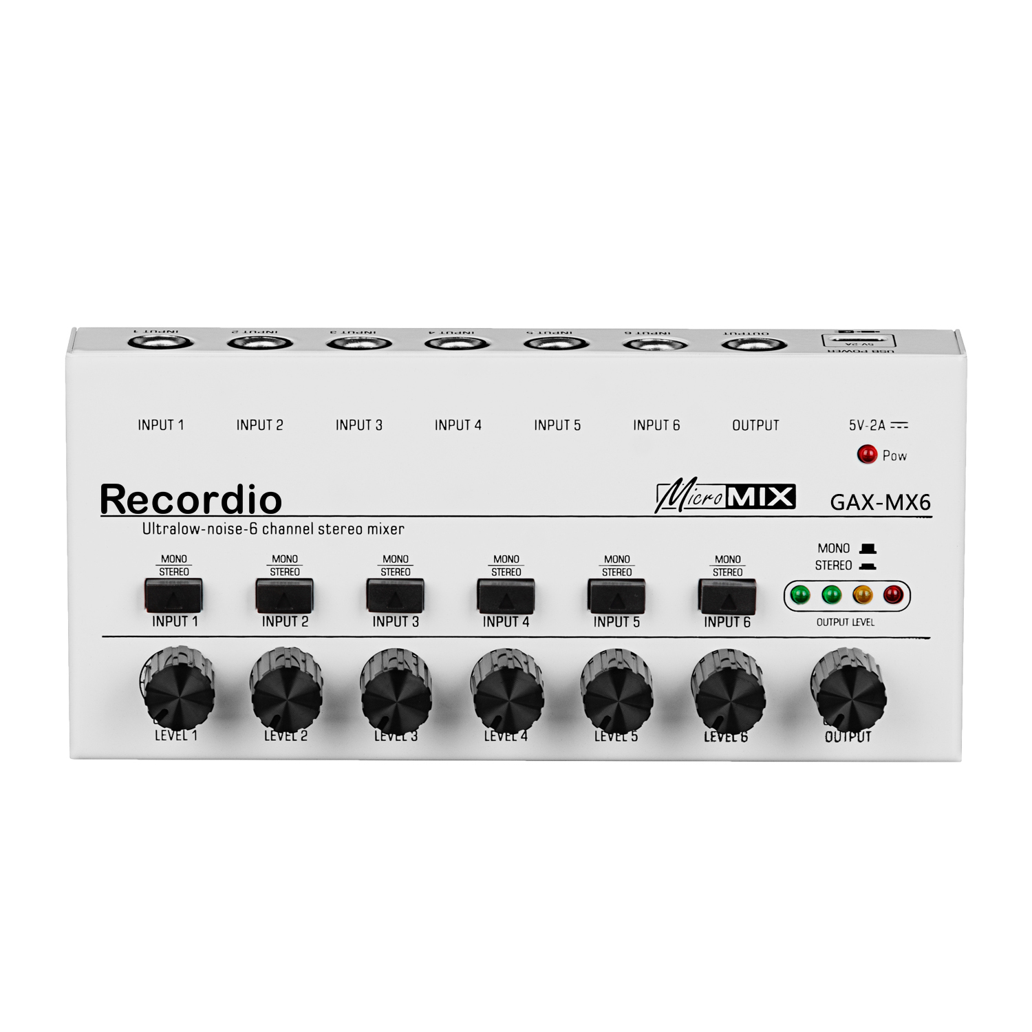 Ultra Low-Noise 6 Channels Audio Mixer Sound Mixer Stereo Mixer 6.35MM Portable USB Powered for Recording: WHITE