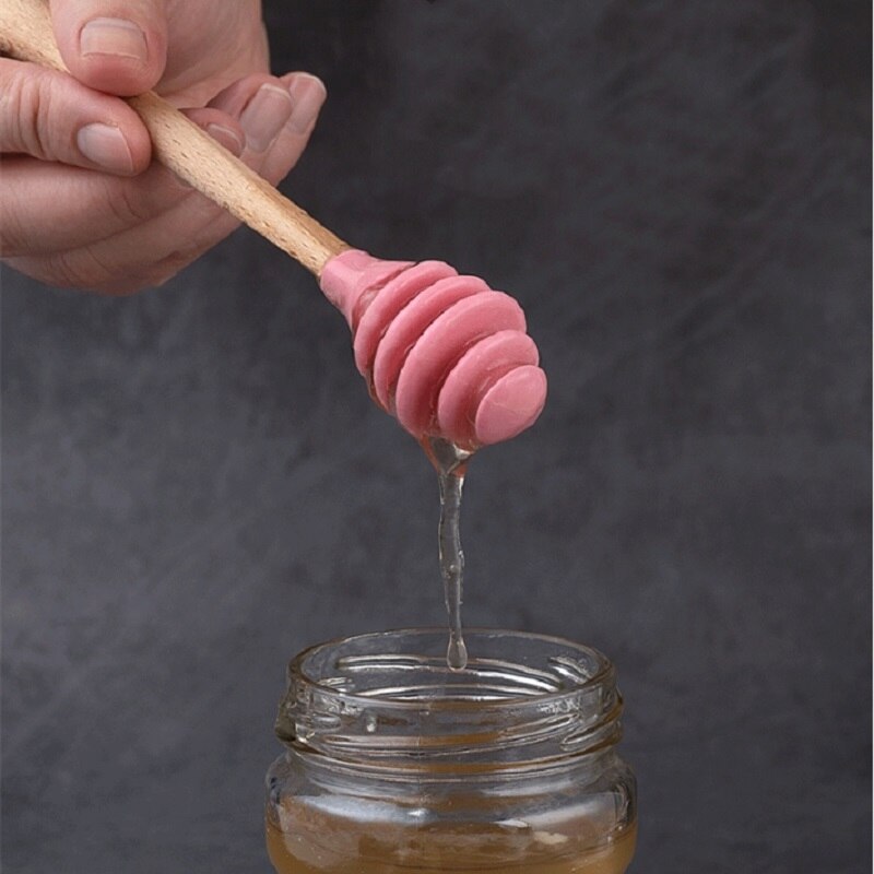 Siliconen Honing Saus Roerder Lepel Houten Handvat Praktische Mengen Koffie Melk Thee Roerstaafje Honing Dipper Sticks Keuken Tool