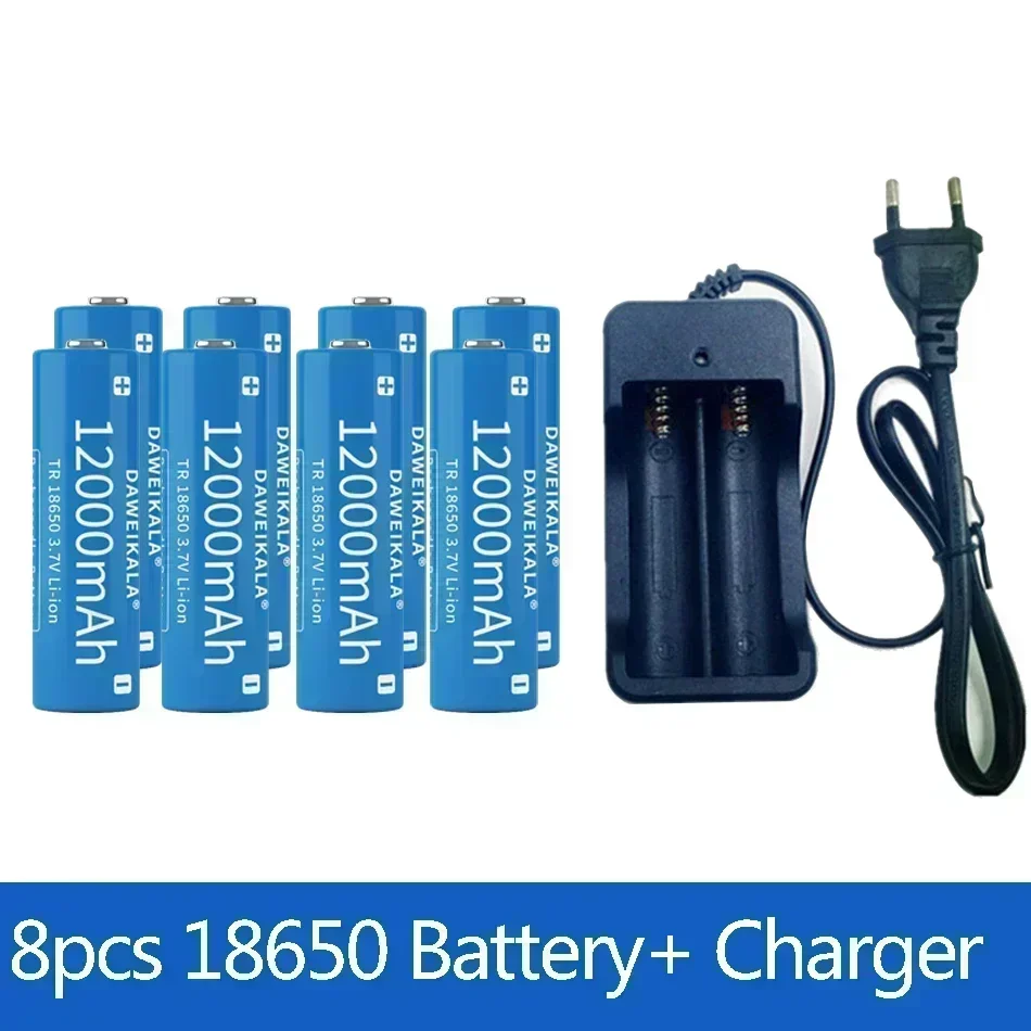 18650 battery 3.7V 12000mAh rechargeable Li-ion battery for Led flashlight Torch batery lithium battery charger: Blue