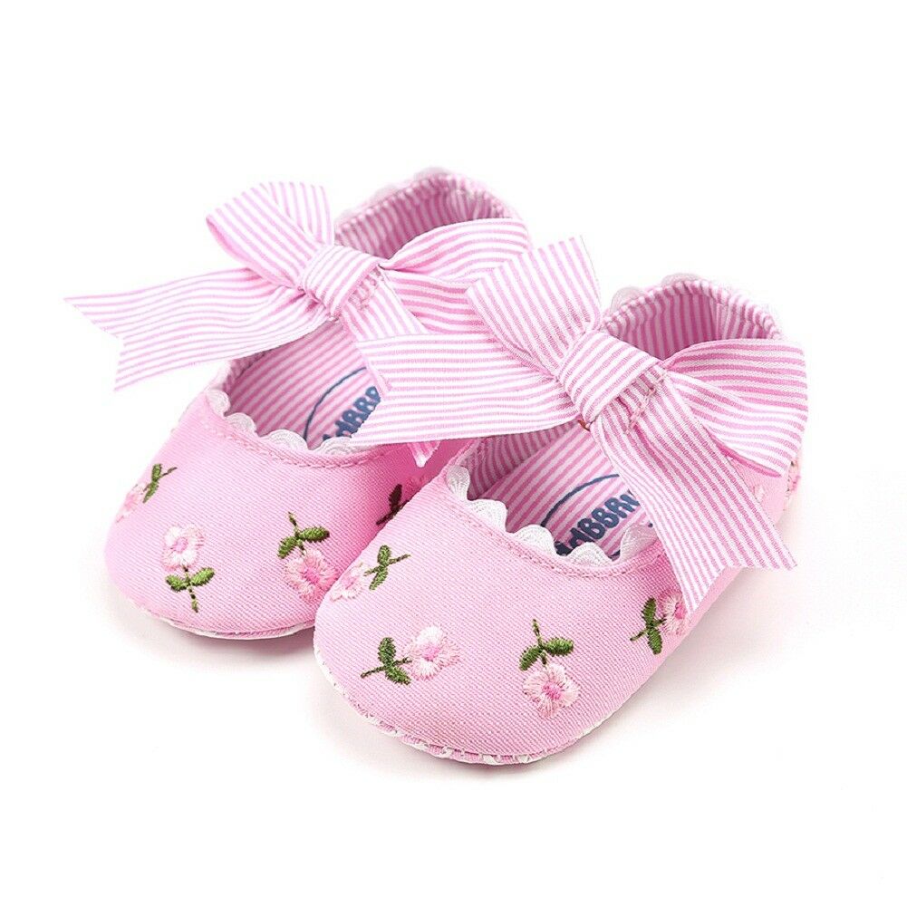 0-18m blomster nyfødt spedbarn baby jenter sko prinsesse bue floarl barneseng sko småbarn baby jente sko: Rosa / 7-12 måneder