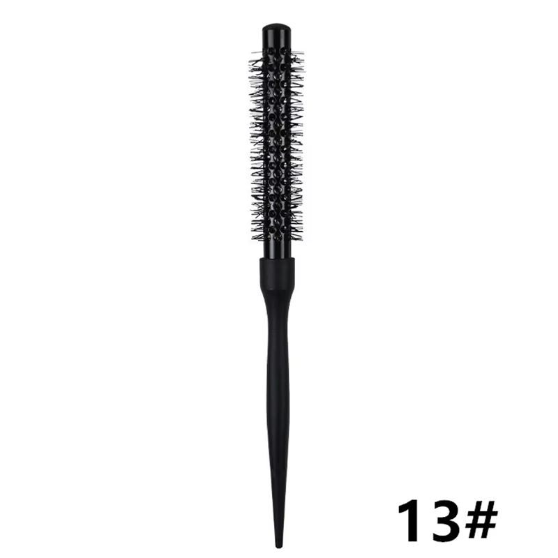 Peine para el cabello de barril redondo negro, cepillo para el cabello, peine de nailon, cilindro, peine para pelo rizado, herramienta de salón de tubo de aluminio, 1 ud.: Plata