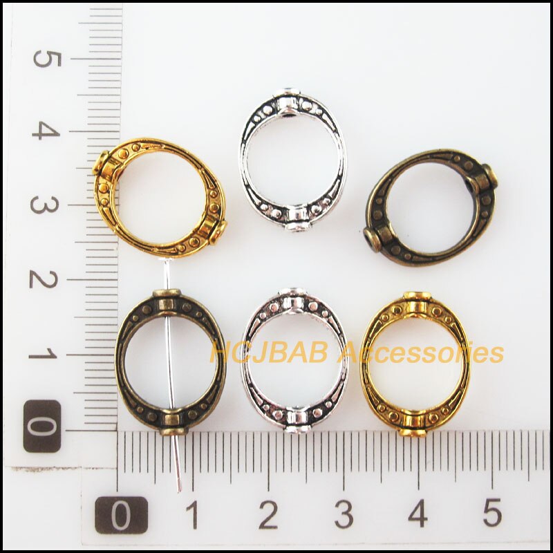30 cuentas espaciadoras de marco ovalado chapadas en plata tibetana, oro envejecido y bronce, 14,5x19,5mm