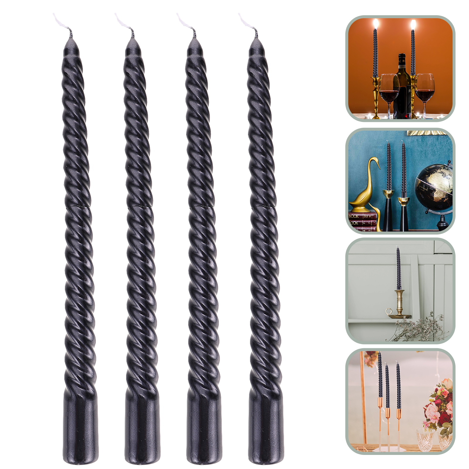 Castiçais com rosca colorida, 4 unidades, material resistente, seguro, prático, excelente textura, fácil de usar, atmosfera quente, dia dos namorados: Preto