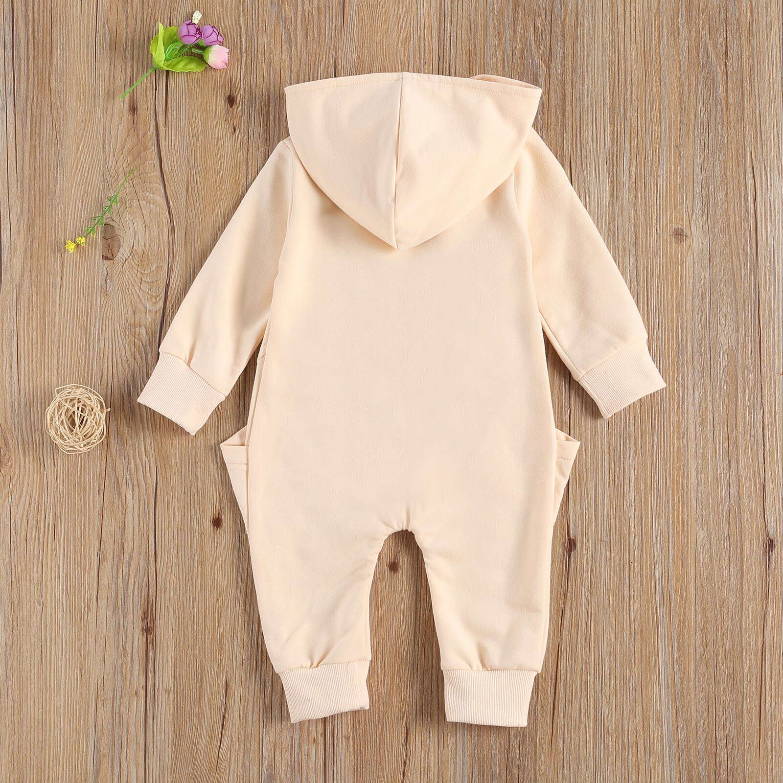 FOCUSNORM Autumn Winter Infant Baby Girls Boys Rompers Solid Pocket Long Sleeve Zipper Hooded Jumpsuits 2 Colors 0-24M