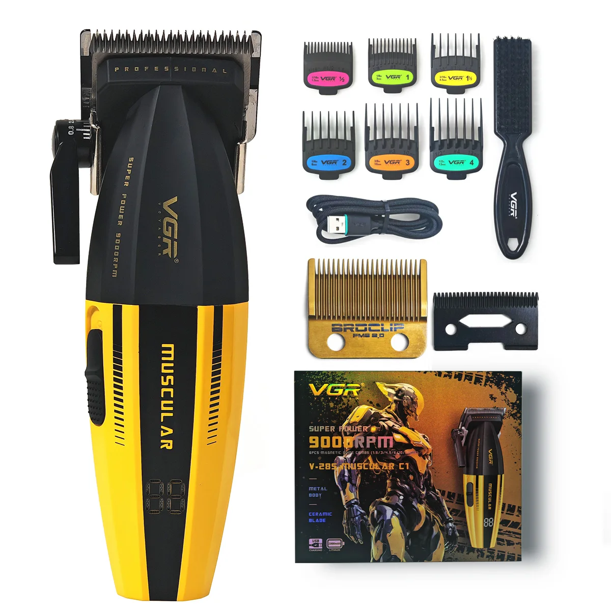 VGR Tondeuse Professionele Haarsnijmachine Kapper Draadloze Tondeuse Metaal 9000 RPM Elektrische Tondeuse voor Mannen V-285: green