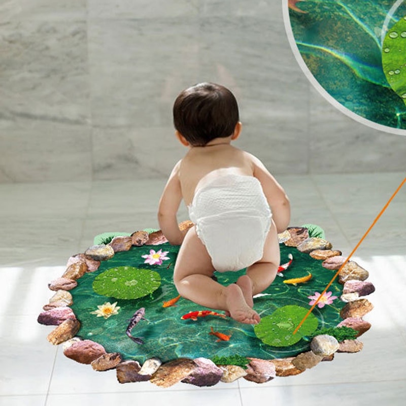 3D lotus pond Fish Floor sticker bathroom living room floor decoration mural for home decor wall decals wallpaper stickers