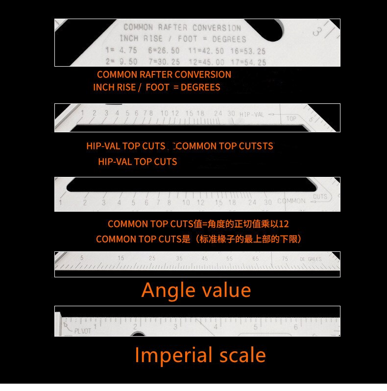 Triangular Ruler 7/12 inch Metric Aluminum Alloy Triangular Measuring Ruler Woodwork Speed Square Triangle Angle Protractor