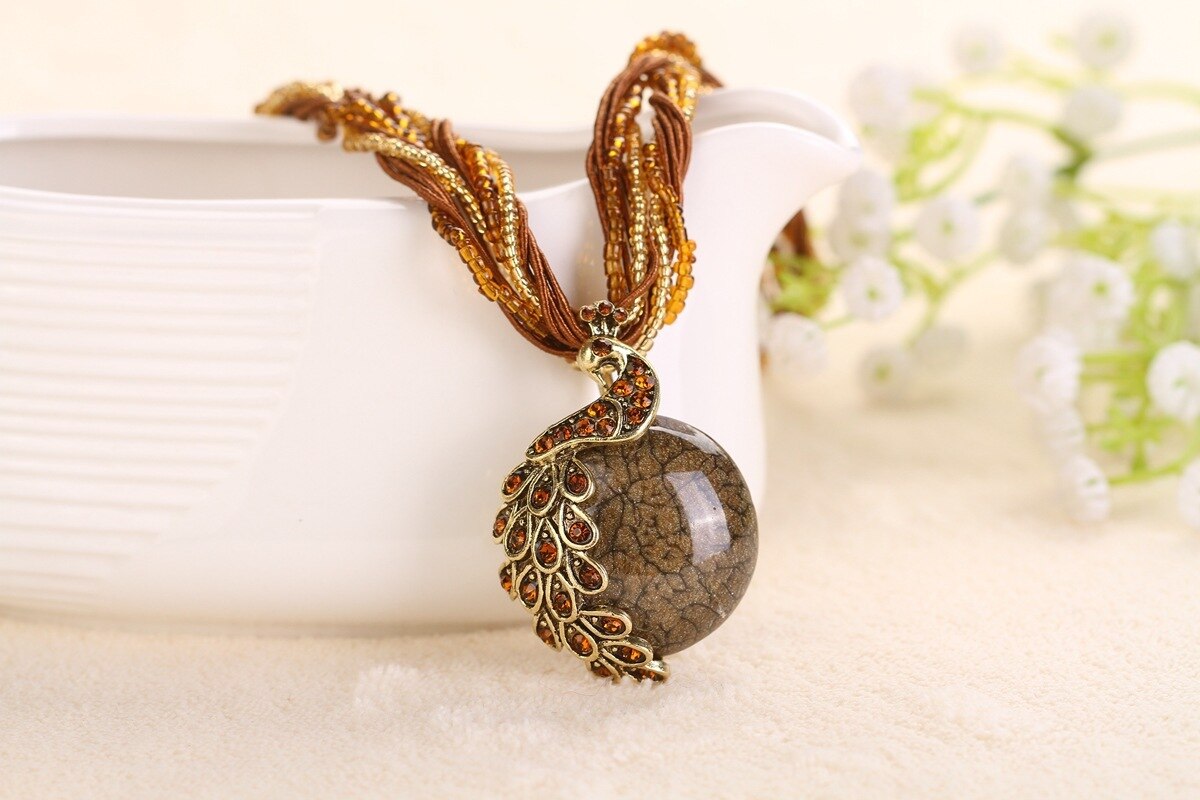 Aankomst Legering Pauw Accessoires Multi Color Ketting Bohemen Persoonlijkheid Overdrijving Ketting: Coffee