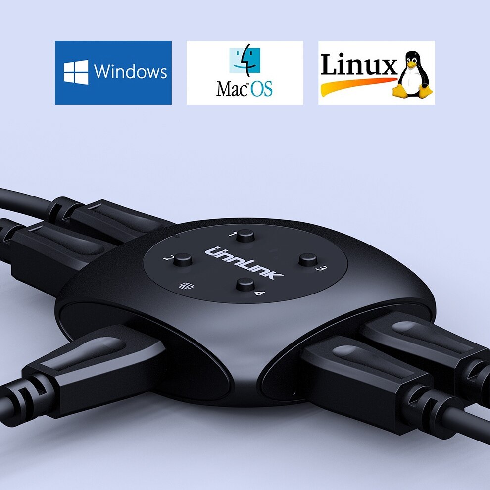 Unnlink 2/4 Ports USB Switch Selector Hotkey 2/4 PCs Computers Laptops Share USB Device Switcher Box For U Disk Scanner Printer