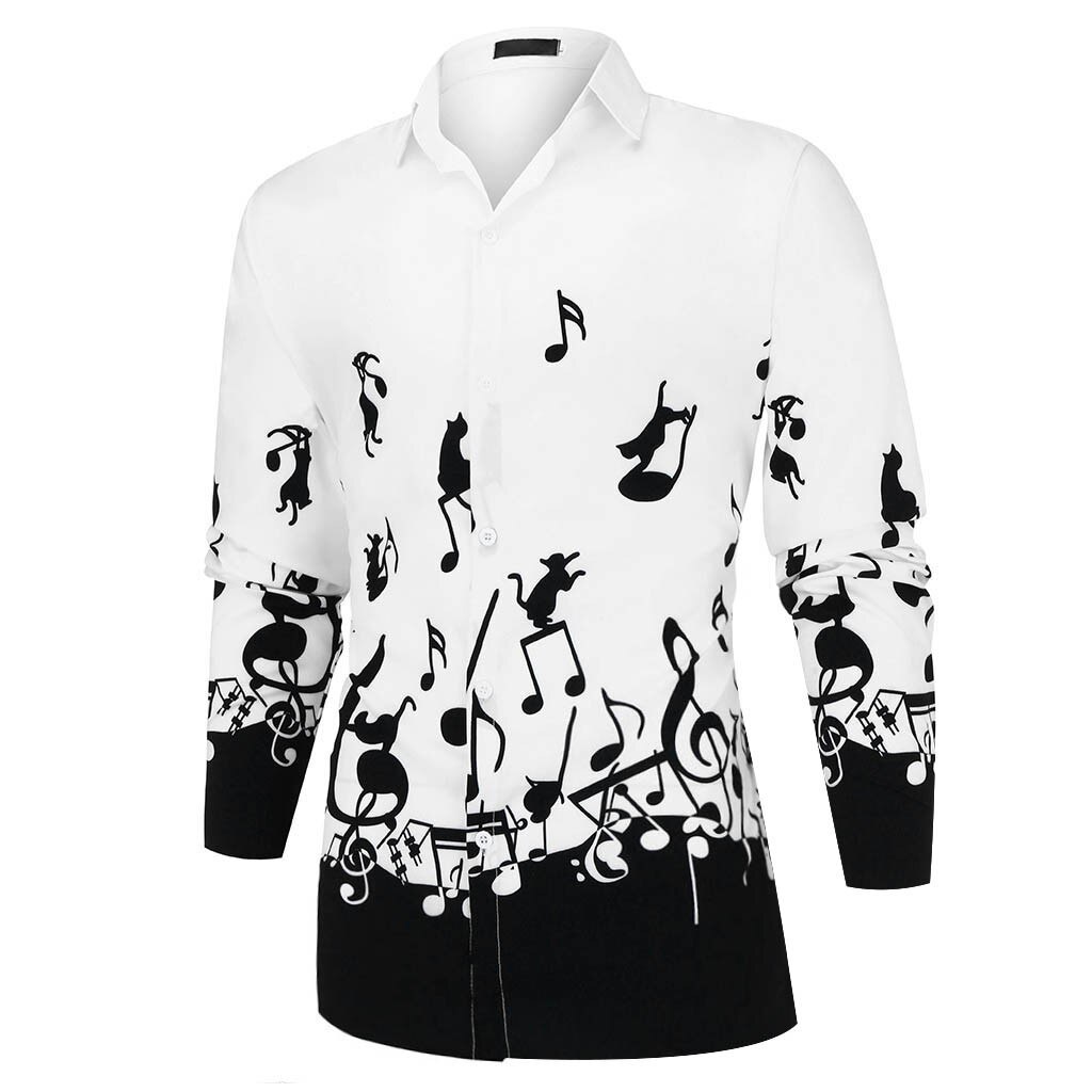 Halloween Printed Musical Notes Shirts Plus Size Long Sleeved Blouse Plus Size Breathable Elasticity Dailywear