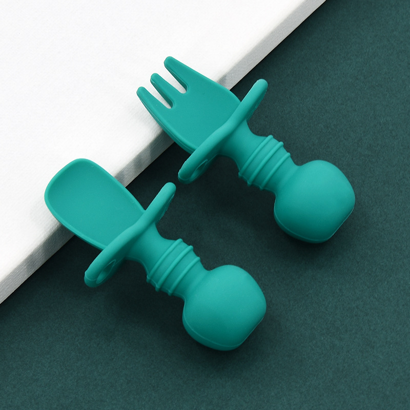 Baby silikon lecken gabel löffel Baby ausbildung Raubtier gabel löffel kurzen griff lernen zu molaren artefakt silikon weiche gabel löffel