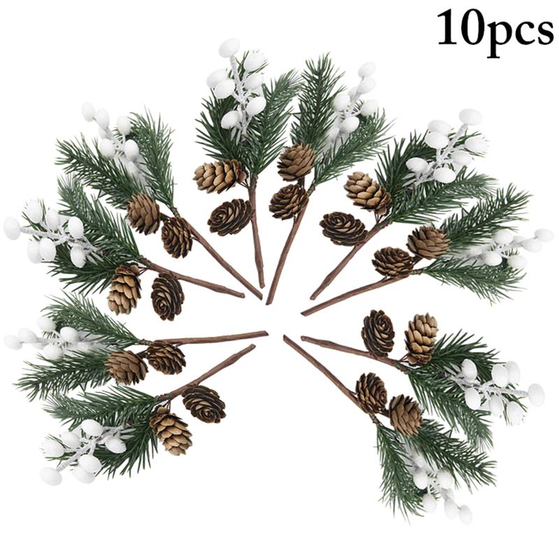 10 Uds. Palillo de bayas de Navidad Pinecone aguja de pino simulada rama pequeña rama de pino para de boda decoración Floral artesanías de flores