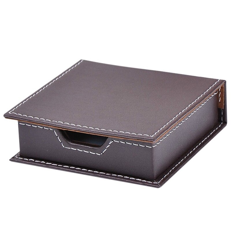 XRHYY PU Leather Desktop Name Cards Sticky Notes Holder Organizer Memo Note Dispenser Case with a Lid Cover: Brown