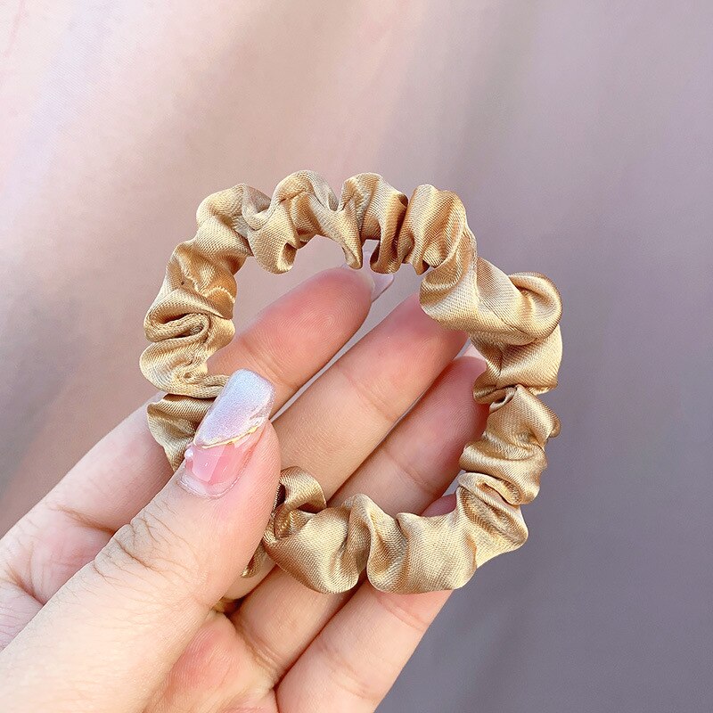 1Pc Elastic Hairbands Hair Tie for Women Satin Scrunchies Stretch Ponytail Holders Handmade Heandband Hair Accessories: champagne-A