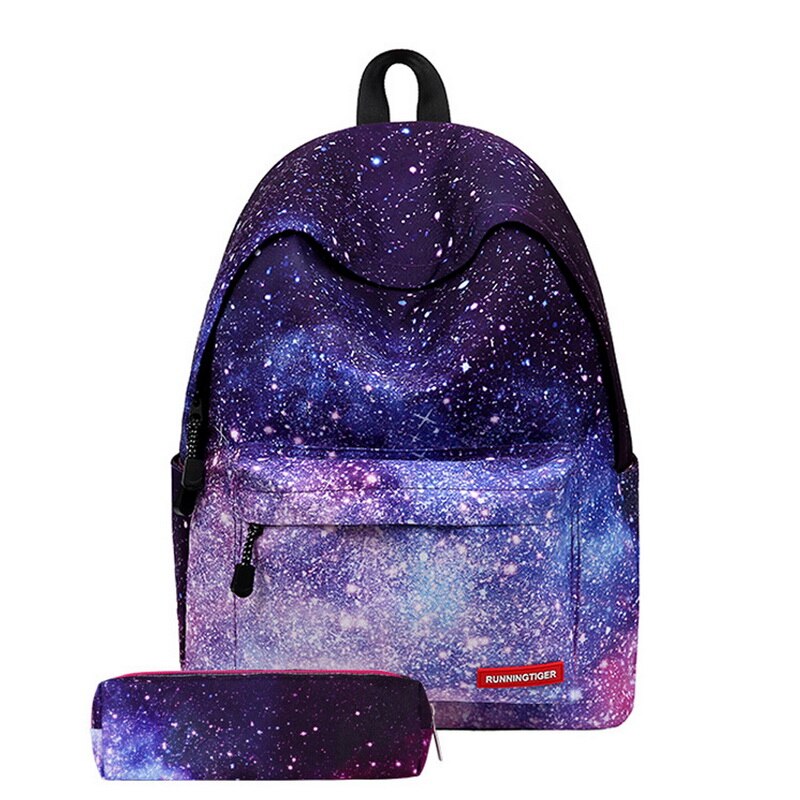 2 pcs/set Women Backpack Stars Universe Space Printing Female Canvas Backpacks Teenage Girls School Men Bag: xingkong