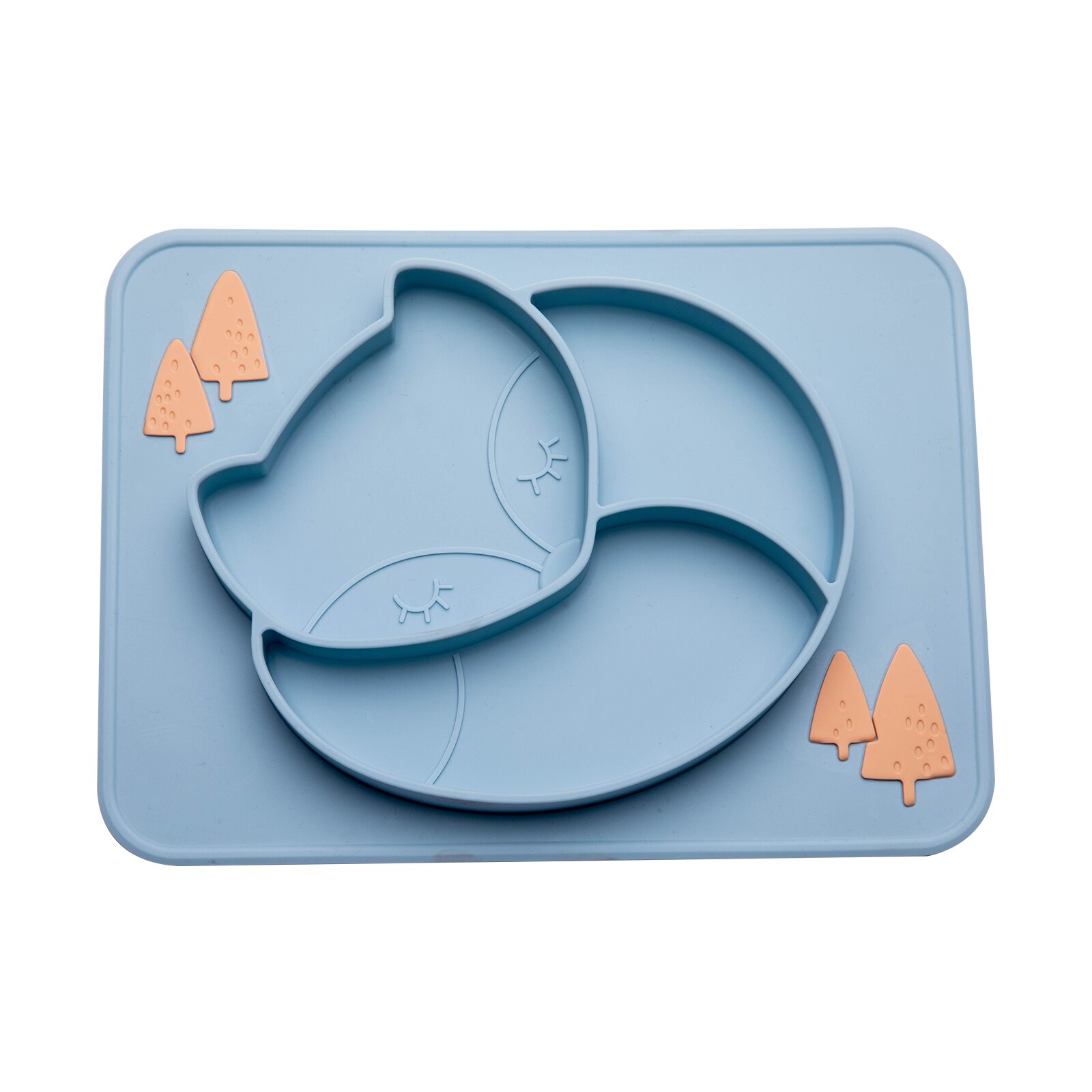 Juego de vajilla de alimentación para bebé, plato de comedor de zorro, cuchara de silicona, tenedor, impermeable, sin BPA, tazón de silicona de grado alimenticio, 3 unids/set: blue