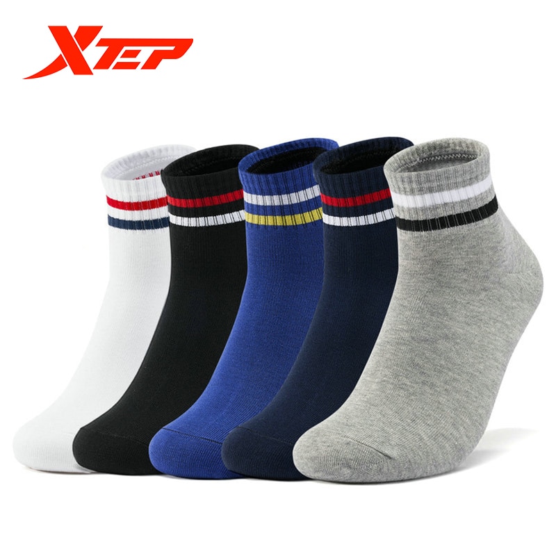 Xtep Men Cotton Mid Socks 5-Pairs/Lot Sweat-absorbent Men'summer Flat Socks Five Pairs Of Sport Shoe 881439559024