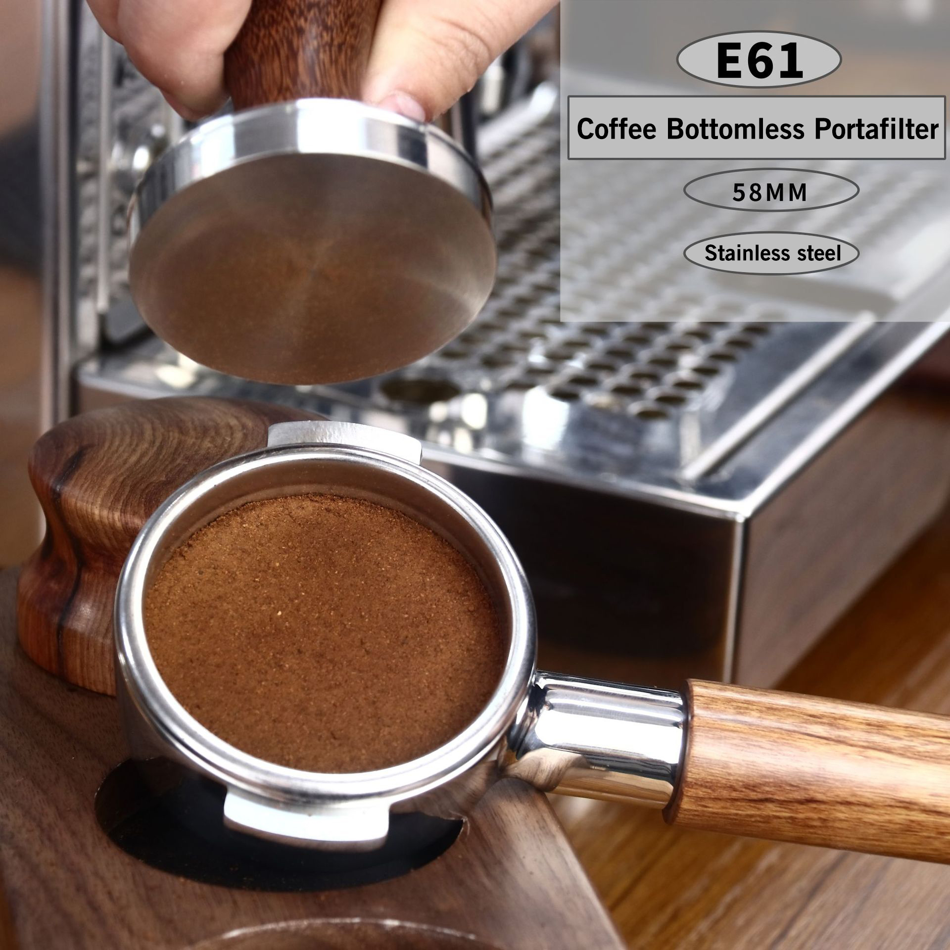 58 mm bodenloser Siebträger für E61 EXPOBAR Gemilai zwei Ohren mit 2 Tassen Filterkorb Kaffeezubehör Espressomaschine Barista