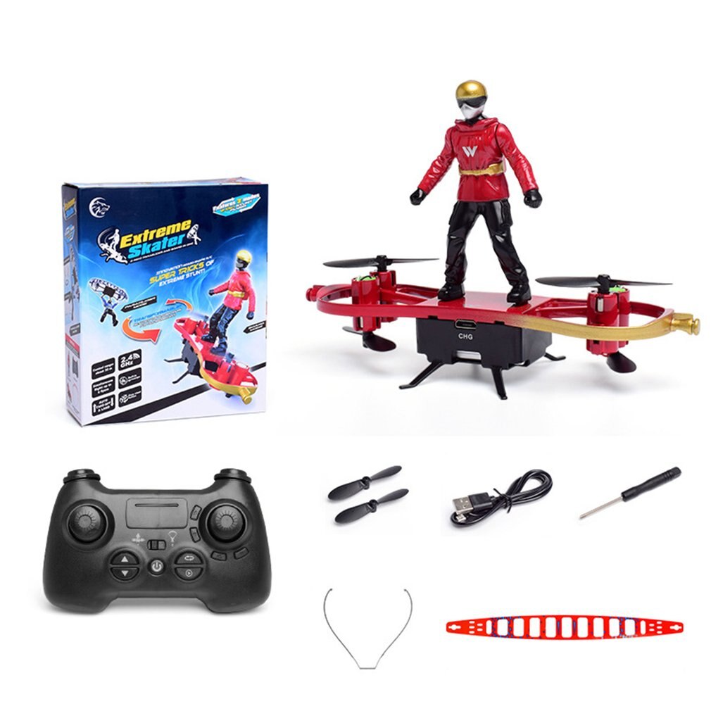 Mini Four Axis Aircraft Multi Function Aerial Skateboard Special Effects Roll Remote Control Aircraft: Yellow