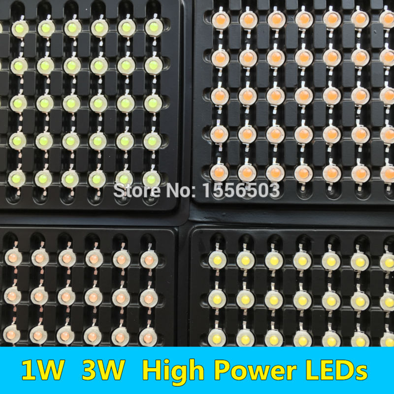 100 stk 1w 3w ledet dioder chip leds kaldhvit naturhvit varmhvit lilla fiolett isblå cyan fullspekter 6000k 10000k