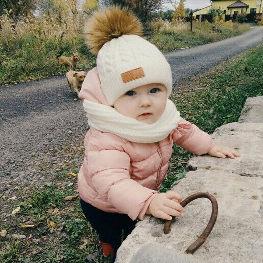 Børn hat børn baby varm vinter uldhue imiteret pels baby drenge piger kasket børn pige vinterhue strikket hue jul