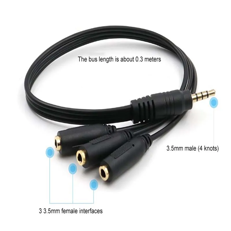 3 Way Port Aux Multi Headphone Earphone Audio Output Splitter Adapter 3.5mm Jack HUB Spliter Cable Extender 1 Male To 3 Female