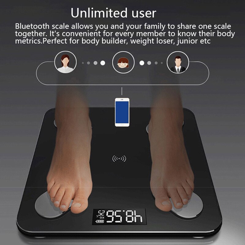 Kropsfedt skala gulv præcis smart elektronisk ledet digital vægt skala badeværelse balance bluetooth app android eller ios bluetooth