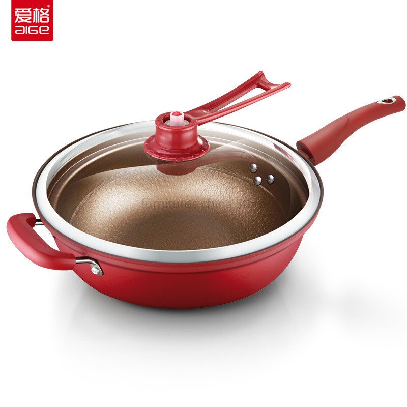 32 Cm Vacuüm Wok Non Stick Pan Geen Olie Rook Pot Ijzeren Pot Huishouden Keuken Inductie Fornuis Universele Pan: red
