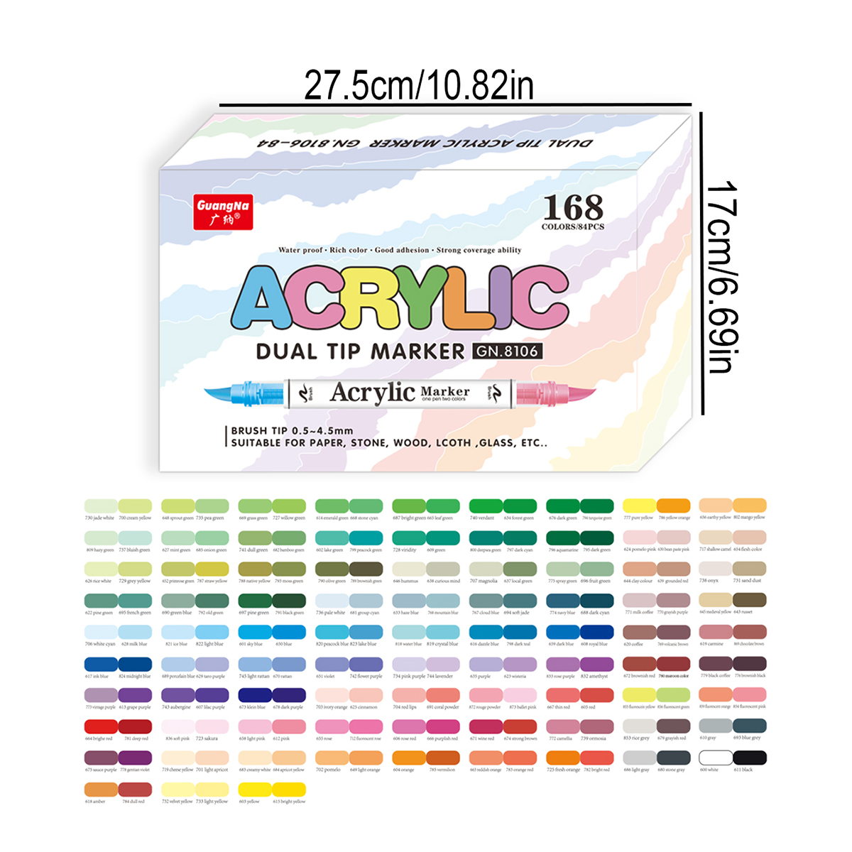 Rotulador acrílico de 60/120/168 colores 8106, bolígrafo de pintura de acuarela con de doble punta + dos colores, para marcador de cerámica: YELLOW