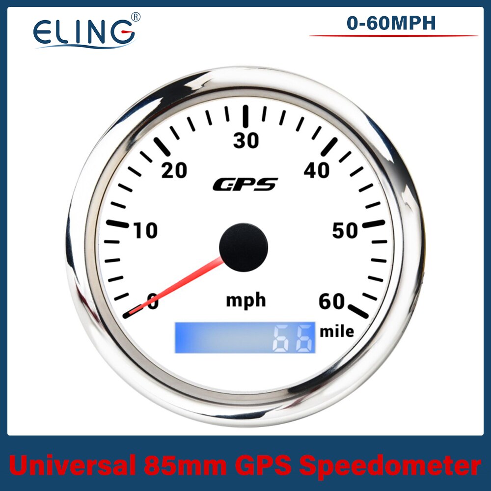 Velocímetro universal 30/60/120/200 km/h 30/60/80/120/160/200mph de eling de 85mm gps com luz de fundo de 7 cores da antena de gps para o carro do barco: 60MWS