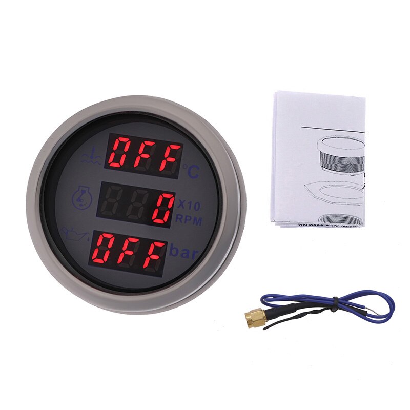 3 in 1 Multi-Function Digital Gauge 52mm Water Level Oil Press Fuel Gauge Tacho Meter Voltage With Alarm 9-32V