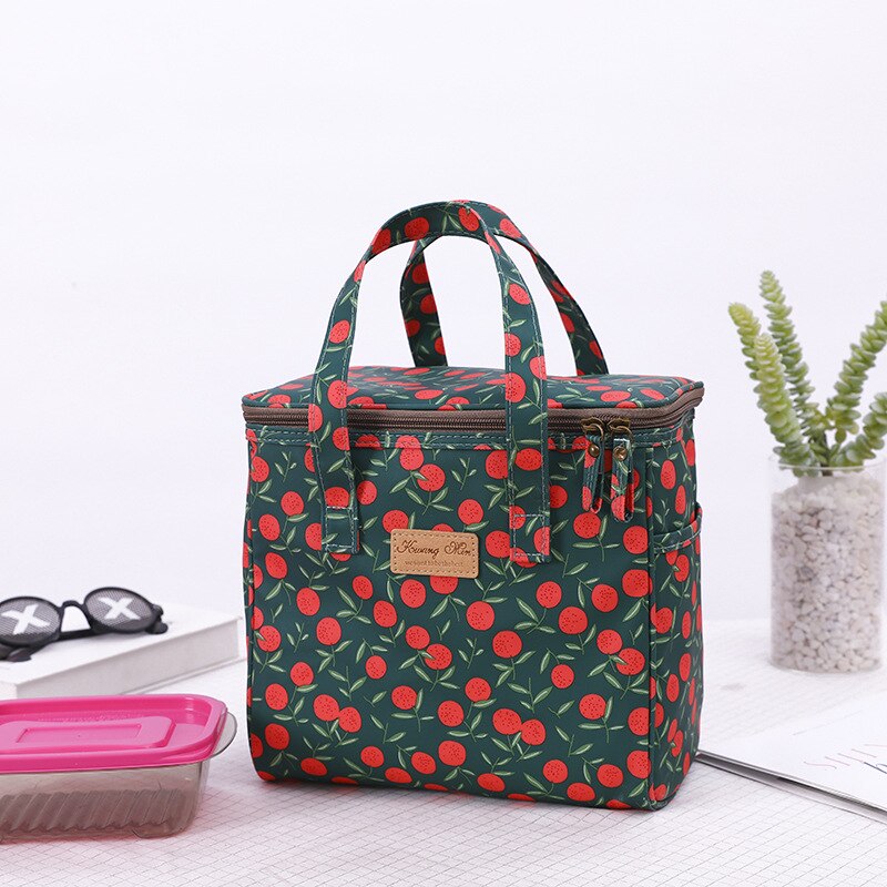 Bolsa de almuerzo portátil con dibujos animados para niños y mujeres, bolso enfriador de bento, bolsa térmica de flores para desayuno, caja de comida, bolso de viaje para picnic: 12