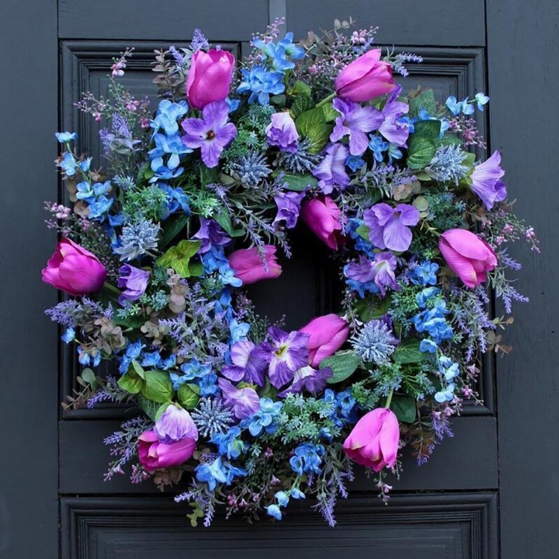 Tulip Purple Lavender Wreaths For Front Door Wreath Spring Wreath Handmade Welcome Wreath Spring Farmhouse Home Decoration