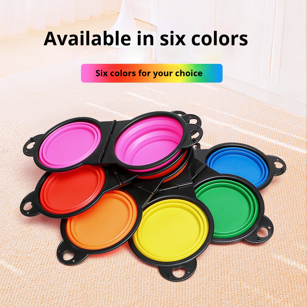 Cuenco de viaje plegable 2 en 1 para perros, cuencos dobles, cuenco plegable para comida y agua, alimentador portátil colgante para perros, producto para perros al aire libre