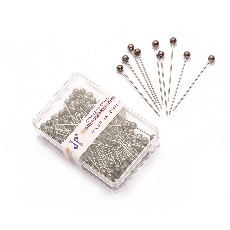 100Pcs/Box 38cm Colorful Round Pearl Head Needles Stitch Straight Push Sewing Pins For Dressmaking DIY Sewing Tools Positioning: Black Plated