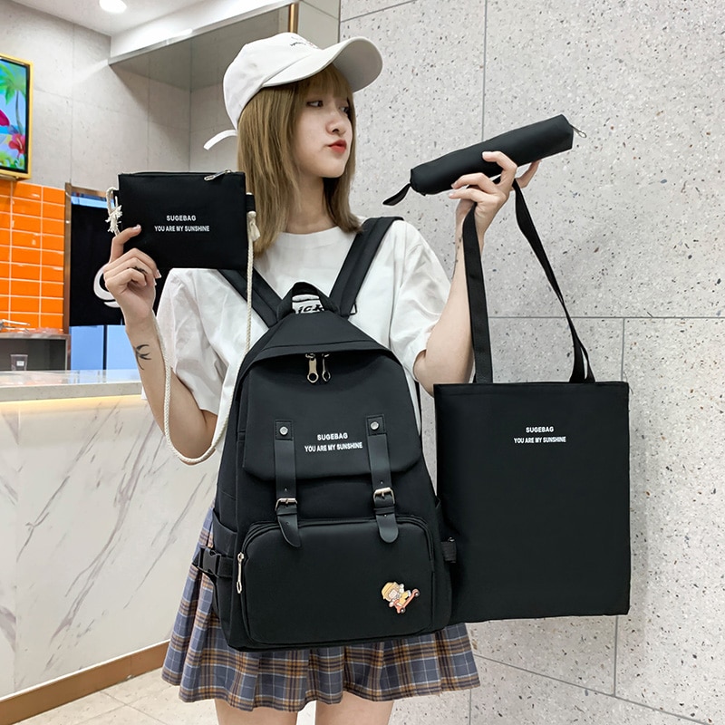 4 stück einstellen Hohe Schule Taschen für Teenager Mädchen Leinwand Reise Rucksack Frauen Bookbags jugendlich Schüler Schul Bolsas Escolar