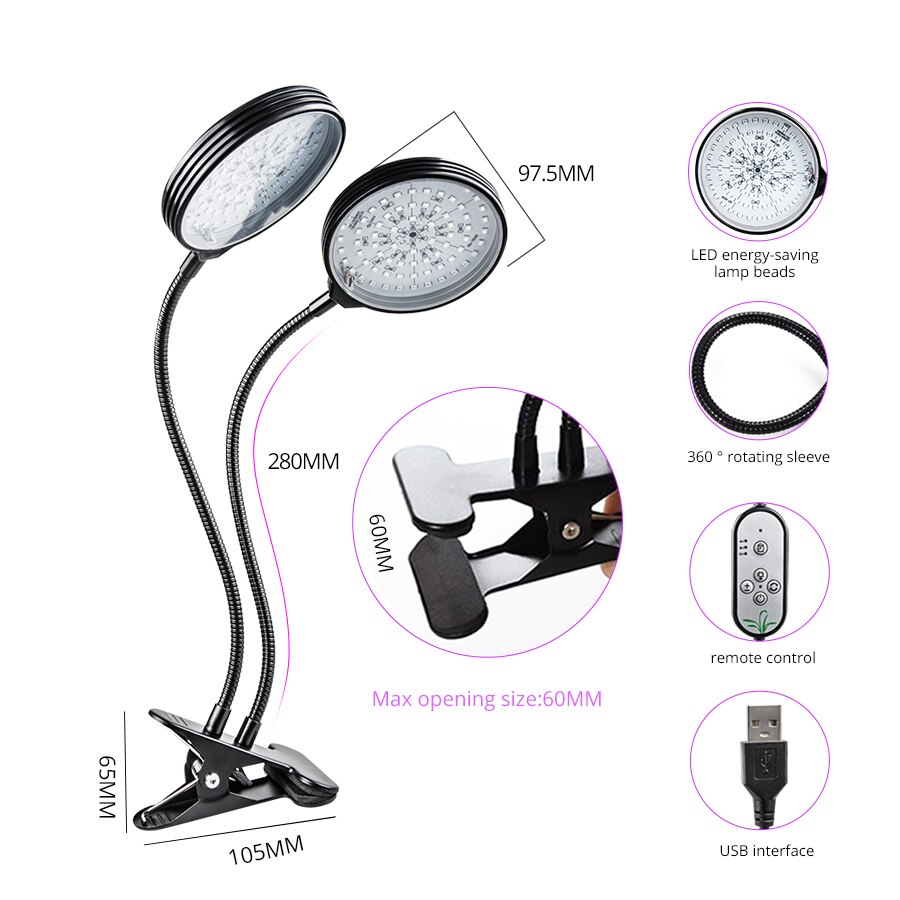 USB LED Plant Grow Light Full Spectrum 1/2/3 Heads Dimmable Timing Phyto Lamp For Plant Greenhouse Indoor Grow Box Tent Fitolamp