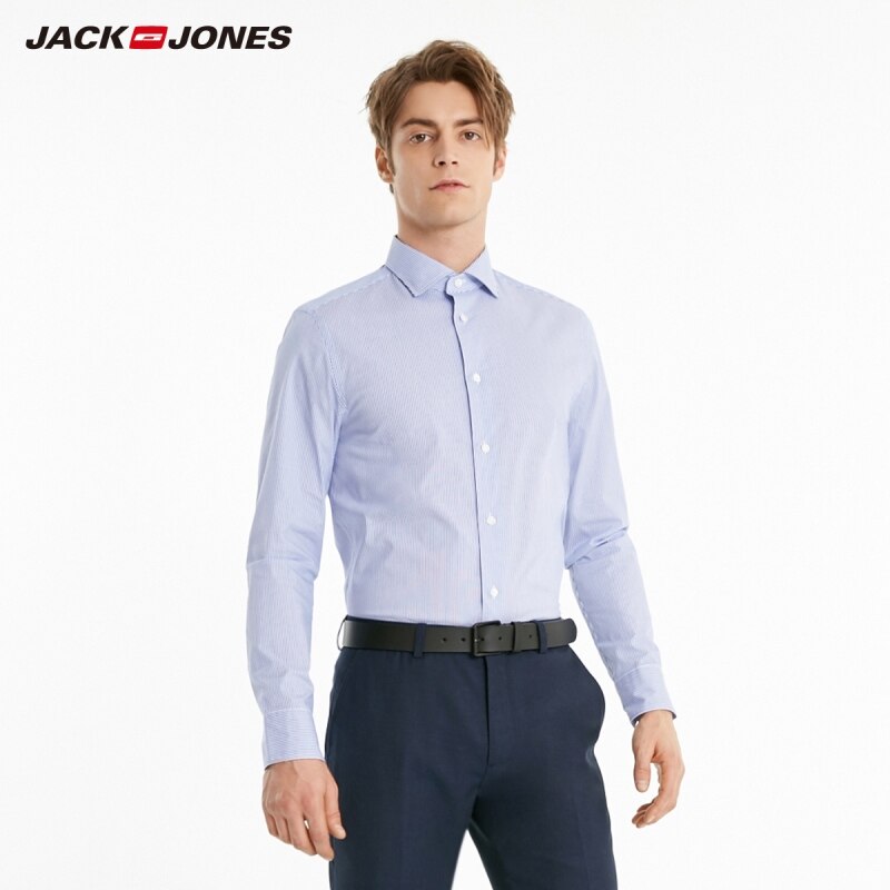 Jackjones herre slim fit stribet langærmet skjorte| 219105571