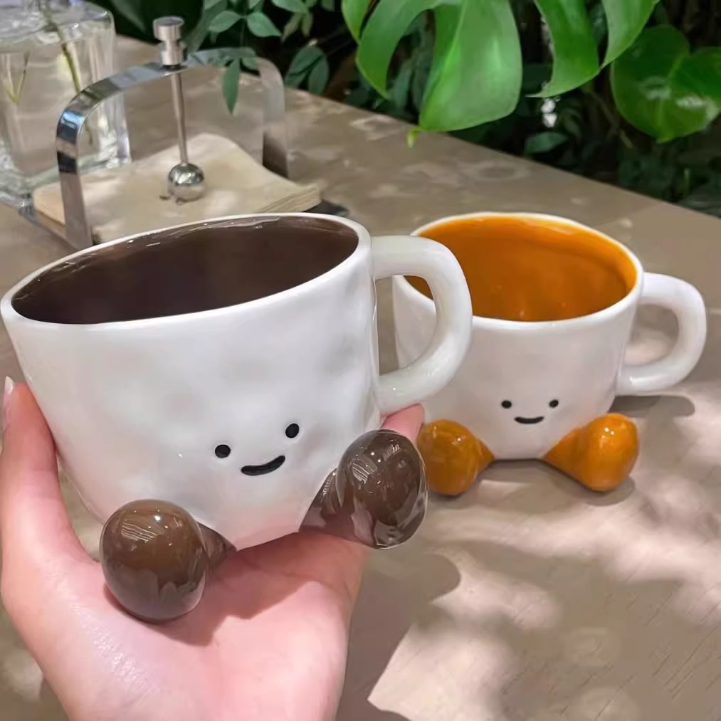 Taza de cerámica con forma de pie, taza de café Kawaii, taza de agua y bebida bonita de dibujos animados, taza de leche para desayuno para amigo, de Navidad, decoración del hogar