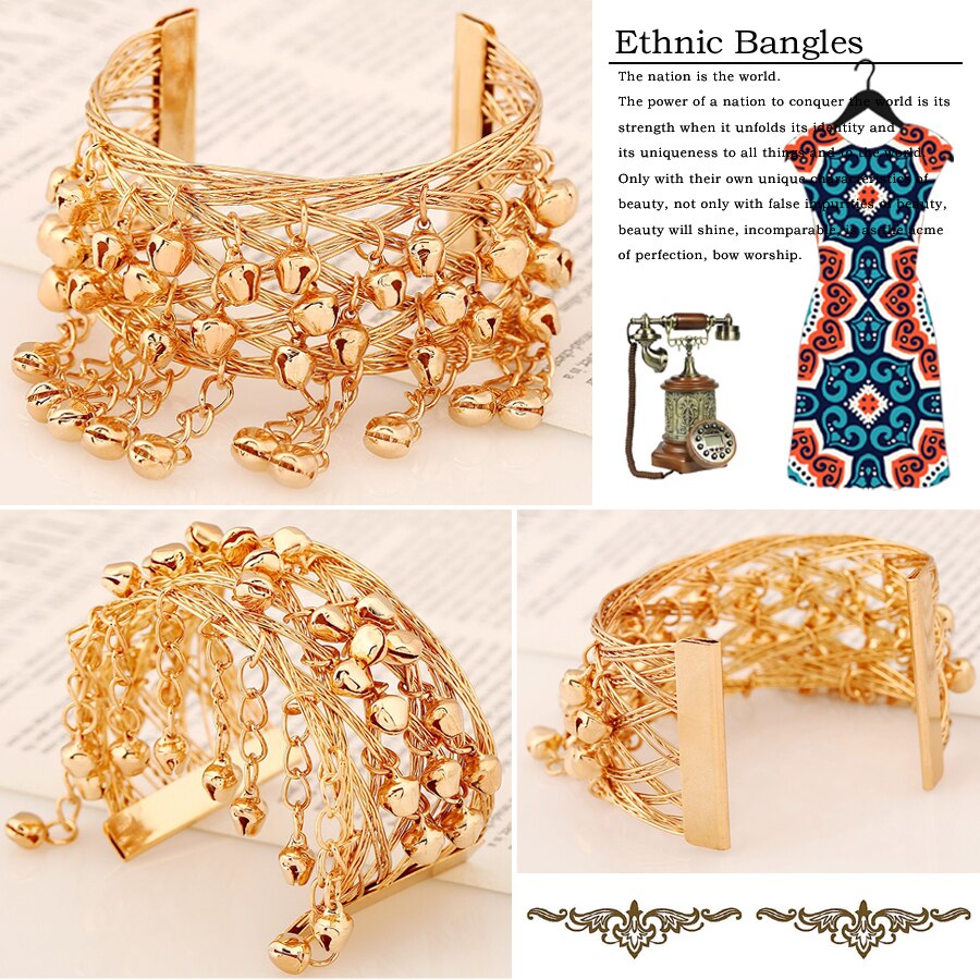 Bracciale Rigido Etnico - Diametro Interno Regolabile 7cm - Motivo Pianta - Placcato Oro/Argento/Bronzo
