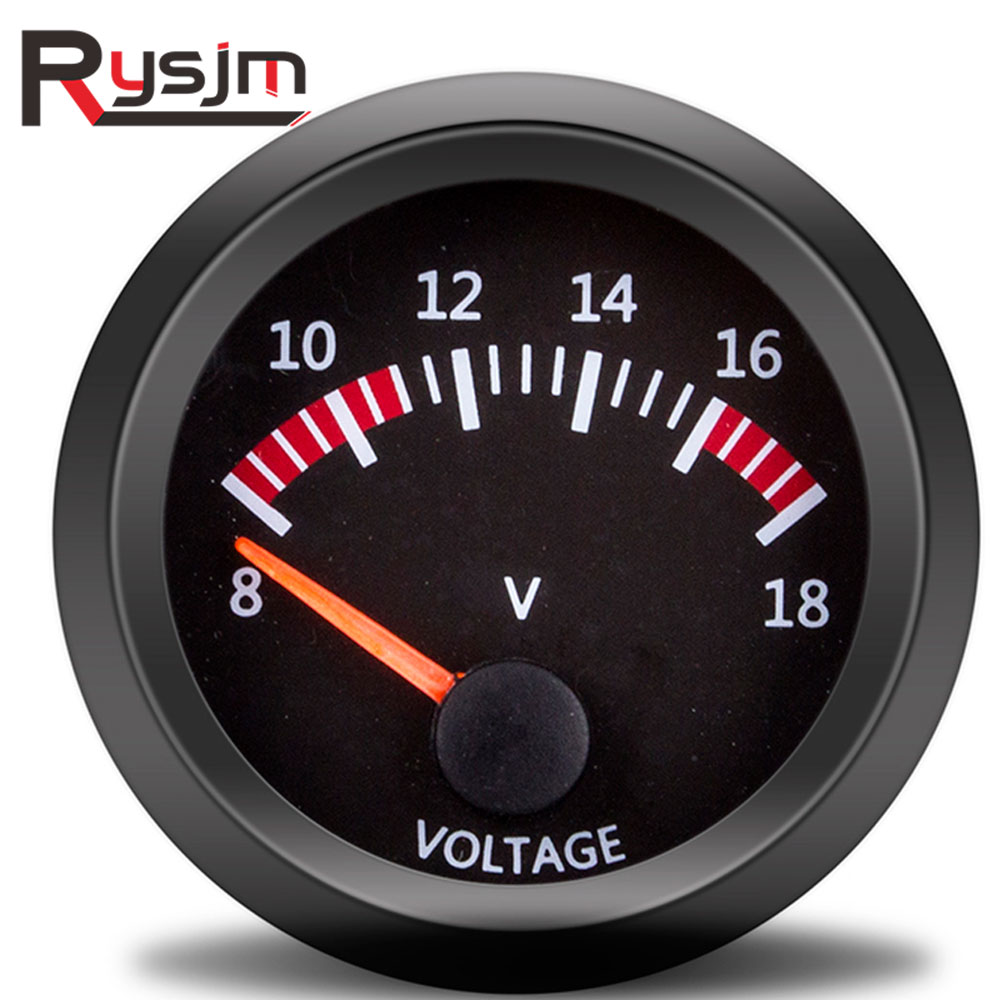 Voltmètre pour jauge de voiture, 2 &quot;, 52mm, Instrument Auto, 8 ~ 18V, lunette noire + tasse de jauge