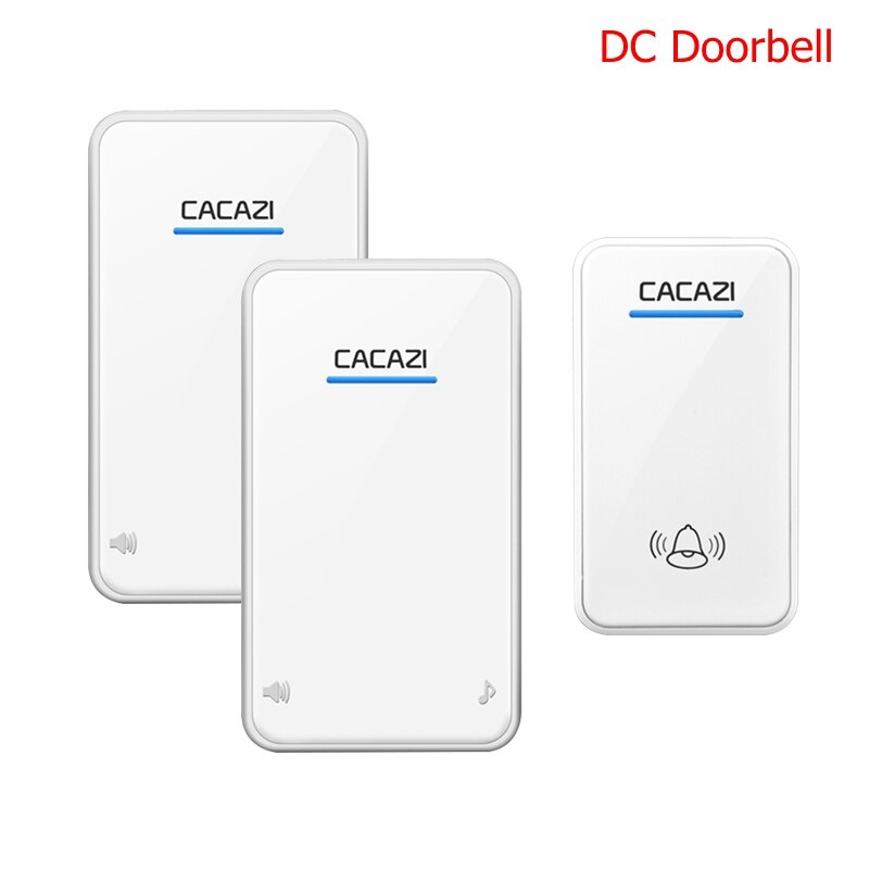 CACAZI Wireless Doorbell DC Battery Operated Waterproof 2 Button 1 Receiver Led Light Home Cordless Door Bell 48 Chime 6 Volume
