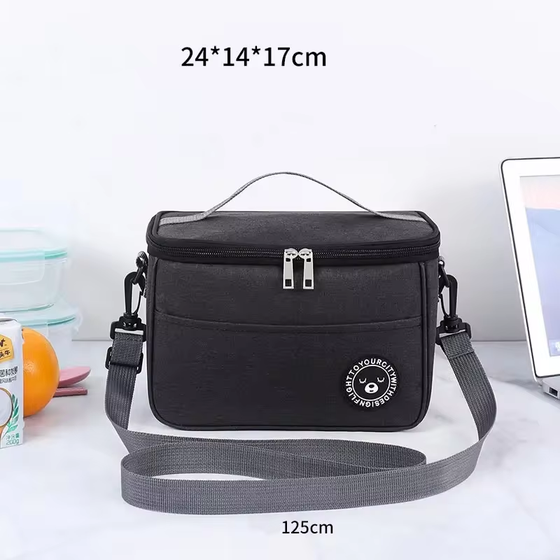 Draagbare lunchtas Voedsel thermische doos Waterdichte kantoorkoeler Lunchbox met schouderriem Geïsoleerde tas: Black